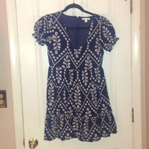 Francesca Navy Blue and white stitched mini dress.